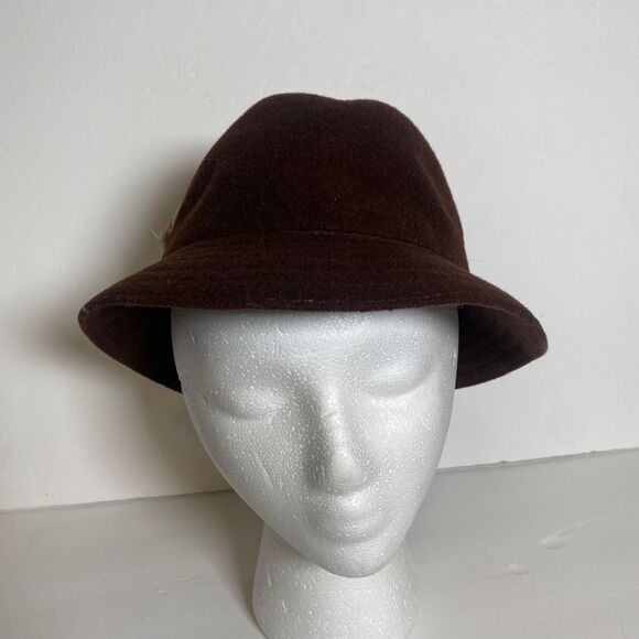Vintage Kangol Design Brown Felt Cloche Hat Feather Accent Made in England - Picture 4 of 7